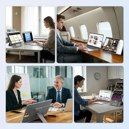 domyfan 16.1'' Laptop Screen Extender, 360° Rotating Detachable Stand/VESA Support, FHD 1200P IPS Portable Monitor, Plug & Play with HDMI/USB-A/Type-C, Compatible Win/Mac/Android 8