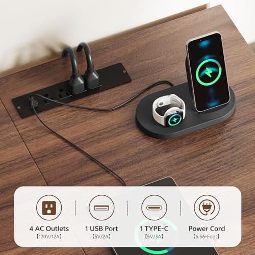 Homiflex 75.5 Inches Electric Standing Desk with Drawers Farmhouse Sit Stand Desk with Storage Adjustable Height Computer Desk with Power Outlets Printer Space for Home Office White and Walnut 5