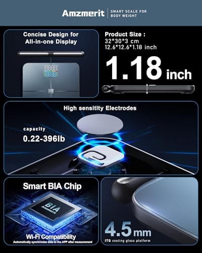 Amzmerit Smart Scale for Body Weight, 8-Electrode Larger Platform Digital Scale for Weight Fat BMI 50 Body Composition Measurement, Bluetooth & Wi-Fi Digital Bathroom Scale, Rechargeable, Dark Gray 5