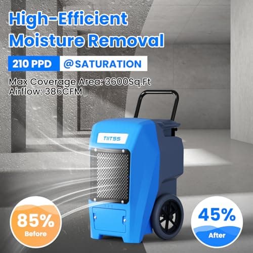 210PPD Commerical Dehumidifier - Cover Up to 8500Sq.Ft Large Spaces Industrial Dehumidifier for Basement with Drain Hose, Powerful Pump, 12 IN Rubber Wheels, 16.4 FT Vertical Drainage 8