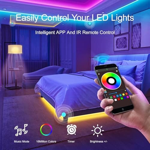 HBOWMDJIA Led Lights for Bedroom 200 FT (2 Rolls 100 FT), with Remote and Application Control RGB Color Changing LED Strip Lights, Music Synchronization, Used for Room, Family, Party Decoration 7