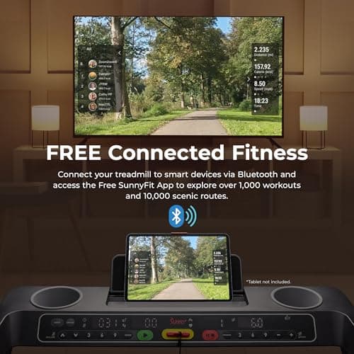 Sunny Health & Fitness Foldable 15 Level Auto Incline Treadmill, 20" Wide Running Belt, Quiet Brushless, Digital Display, 300 LB Weight Capacity, SunnyFit App Bluetooth Connection- SF-T723030 5