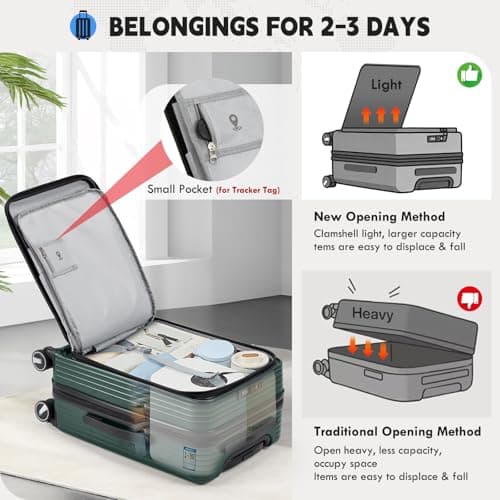 RAINSMORE Carry on Luggage 20 Inch Expandable, Airline Approved Carry on Suitcase Top Opening Hard Shell Rolling Travel Luggage with TSA Lock & Spinner Wheels, Green 5