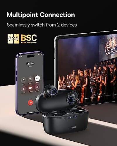 Baseus Active Noise Cancelling Wireless Earbuds, Reduce Noise by Up to 95%, 140H Playtime, IPX6 Waterproof, Deeper Bass, 4 ENC Mics, Comfortable Fit, Bluetooth 5.3 Ear Buds - Bowie MA10 7