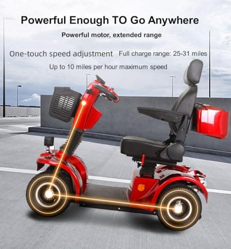 CreekT Heavy Duty 4 Wheel Mobility Scooters for Adults 400lbs Capacity Electric Scooter All Terrain Mobility Scooter Handicap Scooters 4 Wheel for Adults Powered Mobility Scooters for Seniors (Red) 6