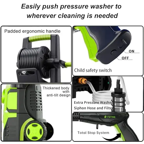 2025Upgraded Electric Pressure Washer with Adjustable Touch Screen 5000PSI 3.3GPM/8 Level, 4 Quick Connect Nozzles,Inlet Hose&Filter&500 ml Foam Cannon for Cars/Fences/Driveways/Home Cleaning 6