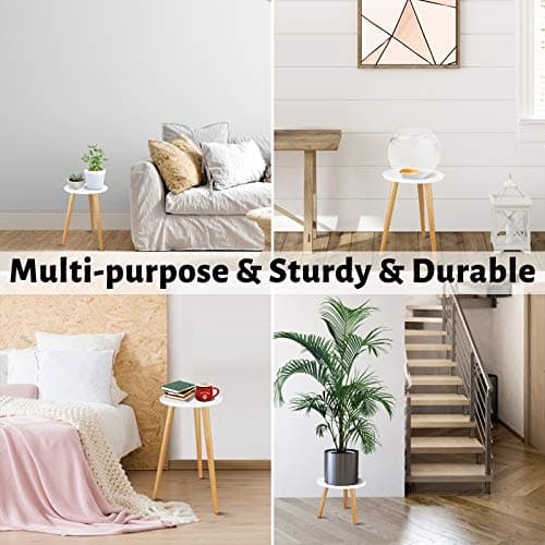 Uneedem Indoor Plant Stand, Wood Mid Century Modern Small Round Side Plant Table for Indoor Plants, 8.9" Tall Plant Holder for Flower Pots End Table 8