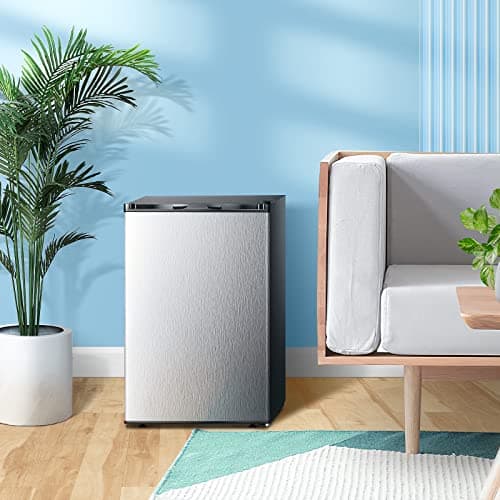 Kismile Small Freezer Upright, 3.0 Cu.ft Mini Freezer with Adjustable Thermostat, Removable Shelves, Reversible Single Door, Stand Up Freezer for Bedroom/Home/Dorms/Apartment (Stainless Steel) 7