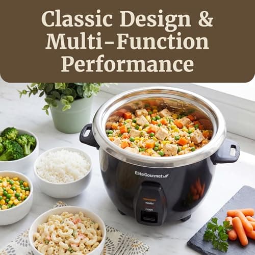 Elite Gourmet ERC2010B Electric Rice Cooker with Stainless Steel Inner Pot Makes Soups, Stews, Porridge's, Grains and Cereals, 10 cups cooked (5 Cups uncooked), Black 7