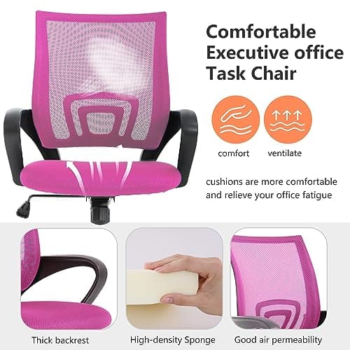 PayLessHere Home Office Chair Desk Computer Chair Adjustable Ergonomic Chair Lumbar Support Armrest Executive with High Density Mesh 360 Degree Swivel Chair for Men Women Adults Chair (Pink) 7