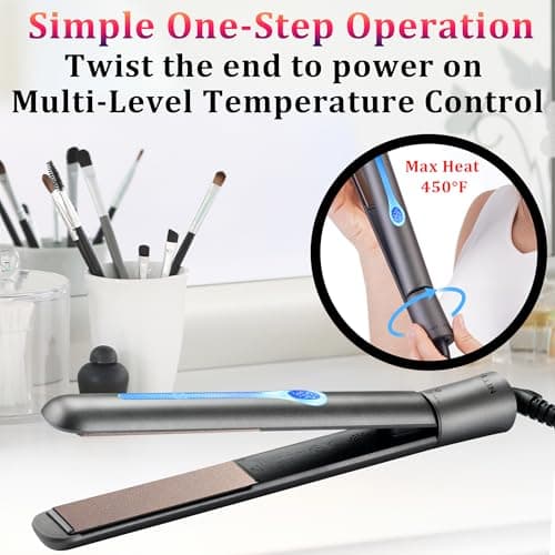 NITION Ceramic Tourmaline Hair Straighteners LCD Flat Iron MCH 10s Fast Heating Up. 1" Smooth 3D Floating Plate Healthy Straightening Tools. Travel Pouch Bag. Dual Voltage. Luxury Gift Box. Black 6