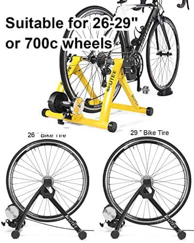 Bike Trainer, Magnetic Bicycle Stationary Stand for Indoor Exercise Riding, 26-29" & 700C Wheels, Quick Release Skewer & Front Wheel Riser Block Included 6