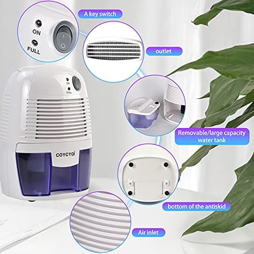 COYCYQI Small Dehumidifier,12V3A adapter，1200 Cubic Feet (215 sq ft) Portable Mini Dehumidifier Quiet Use for High Humidity in Home, Bathroom, Bedroom, Office, Basements, Wardrobe Closet,RV 7
