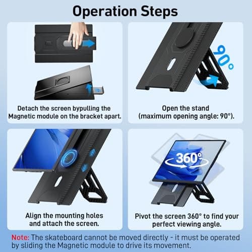 Laptop Screen Extender Monitor Portable - 16.1'' FHD 1200P Portable Screen for Laptops, 360° Rotating, Plug & Play, Detachable Stand, Height Adjustable Laptop Monitor Extender for Mac/Win/Phone/Tablet 5