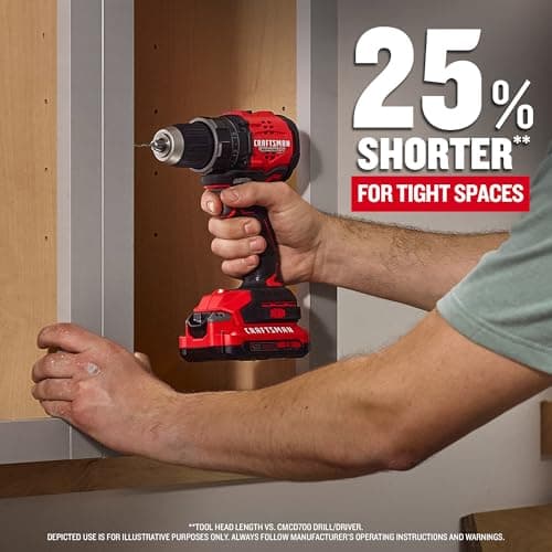 CRAFTSMAN V20 BRUSHLESS RP Compact Drill/Driver, Variable Speeed Trigger, Built In LED, Includes Battery and Charger (CMCD714D1) 7