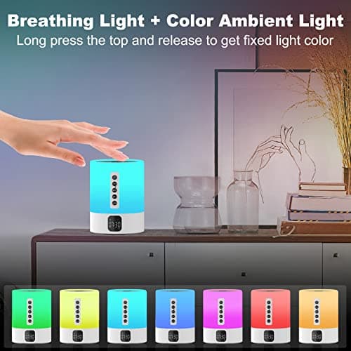 Night Light Bluetooth Speaker Alarm Clock, Sound Machine with White Noise, Touch Bedside Lamp, Dimmable Warm White Light, 48 RGB Color Changing, Ideal Gifts for 10-15 Year Old Teenage Boys Girls 6