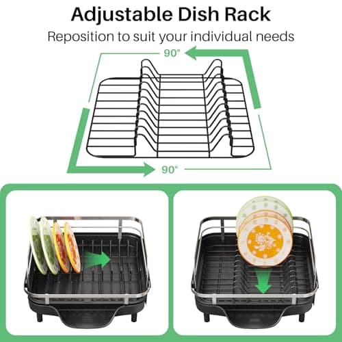 SAYZH Dish Drying Rack - Expandable Dish Rack for Kitchen Counter, Rust-Resistant Dish Drainer with Utensil Holder and Raised Guardrail, Kitchen Organizer for Cup and Bottle (Black) 7