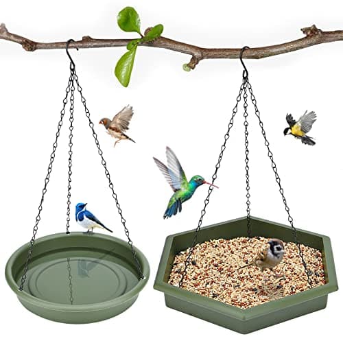 Hanging Bird Bath，2 in 1 XL Hanging Bird Feeder & Birds Bath for Outside, Birds Water Feeder,Tray for Outdoors Garden Patio Decoration
