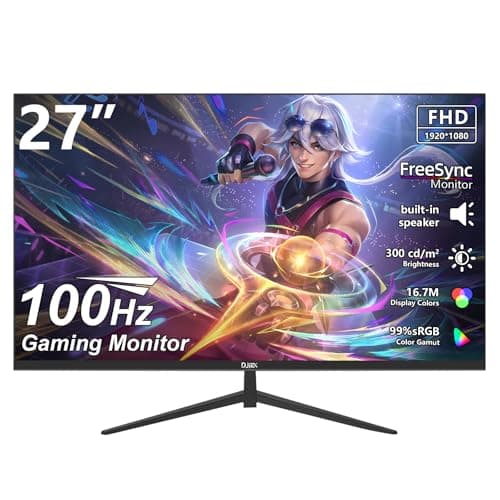 DJiEX 27 inch Gaming Monitor 100Hz Full HD 1920 x 1080P Computer Monitor Built-in Speakers with HDMI Interface Eye Care Frameless Sync Visual Experience for Work Support Wall Mount （100 * 100mm）