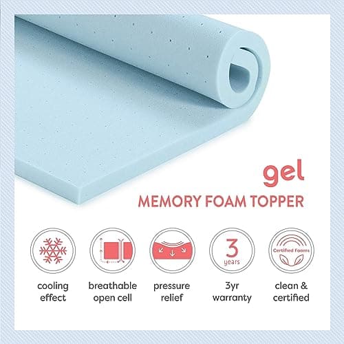 Best Price Mattress 1.5 Inch Ventilated Memory Foam Mattress Topper, Cooling Gel Infusion, CertiPUR-US Certified, Dorm Essentials, Queen 9