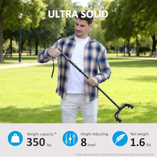Rehand Quad Canes, Walking Cane for Men & Women with Ergonomic Handle Ever and Graceful 4-Pronged Base for Extra Stability, Foldable, Adjustable Walking Sticks for Right or Left Handed 5