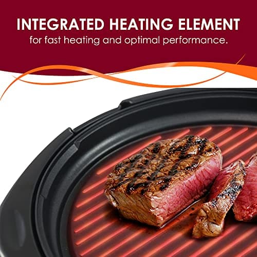 Elite Gourmet EMG-980B Smokeless Electric Tabletop Grill Nonstick, 6-Serving, Dishwasher Safe Removable Grilling Plate, Grill Indoor, Tempered Glass Lid, Adjustable Temperature, 14" Black 6