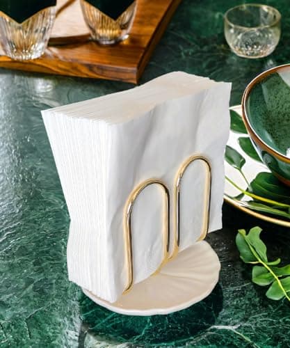 VROOMIUM Napkin Holder for Table, Ceramic Base Effortless Cleaning, 1 lb Weight, Gold Napkin Holders for Paper Napkins, Servilleteros para Mesas 7