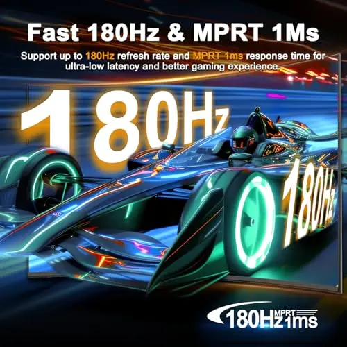 SANSUI 24 Inch Curved Gaming Monitor up to 180Hz MPRT 1ms with Built-in Speakers,FHD 1080P Computer Monitor Freesync 130% sRGB HDR,HDMI DP Ports VESA Mount Metal Stand(ES-G24C1 HDMI Cable Included) 3