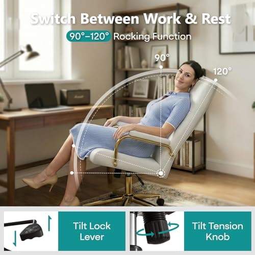 Genpo White and Gold Office Desk Chair Memory Foam, High Back Leather Executive Office Chair with Wheels and Arms for Women Girls Teens Adults 5