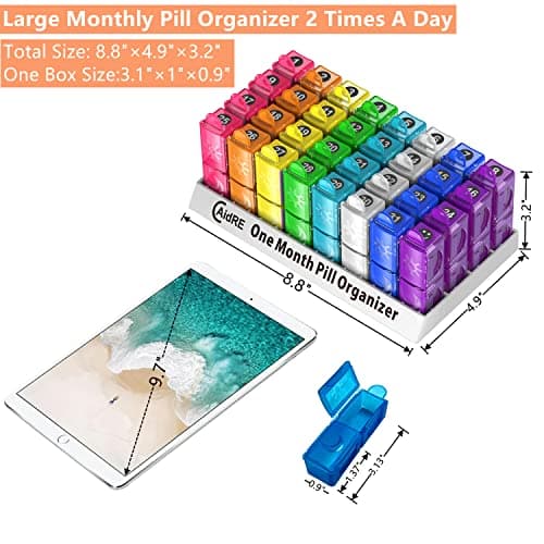 Monthly Pill Organizer, CAidRE 30 Day Pill Organizer 2 Times a Day, One Month Pill Box Organizer AM PM, Weekly Pill Holder for Fish Oil, Vitamins, Supplements 6