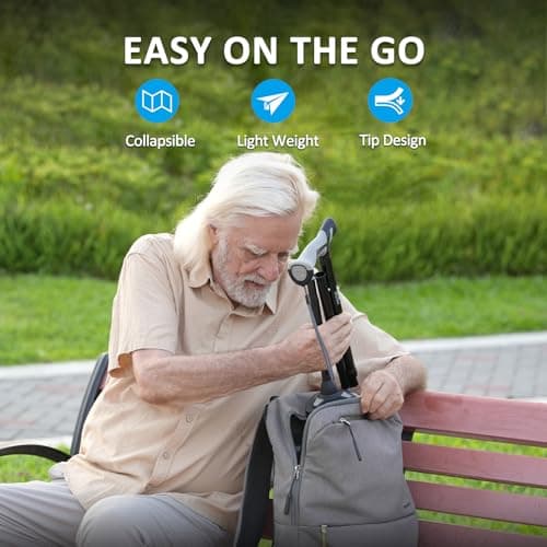 HEALTHBAZAAR Walking Cane for Men & Women - Self Standing Pivot Cane, Adjustable, Foldable Walking Sticks for Seniors & Adults with Wrist Strap, Travel Bag | TRIGRIP (Natural Black) 7
