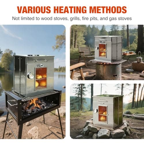 REDCAMP 14"H Foldable Camping Oven with 2 Tier Grill, Stainless Steel Portable Camping Stove for Baking Cinnamon Rolls, Breads and Muffins with Wood Burning Fire,Propane Stoves,Campers,Baking BBQ 6