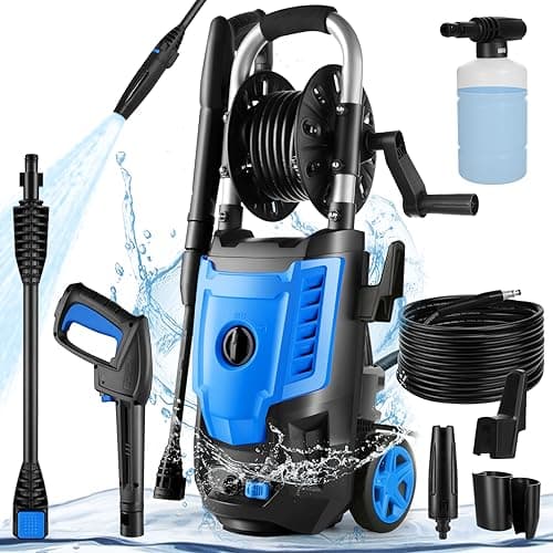 TEANDE Pressure Washer 4500 1.8GPM 1800W High Electric Pressure Washer Power Washer Cleaner with All-in-one Spray Nozzle, Hose Reel, 20 Ft Hose & 35 Ft Wire for Cleaning Cars, Driveways, Patios