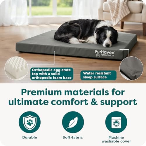 Furhaven Water-Resistant Orthopedic Dog Bed for Large/Medium Dogs w/ Removable Washable Cover, For Dogs Up to 55 lbs - Indoor/Outdoor Logo Print Oxford Polycanvas Mattress - Forest, Large 5