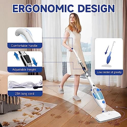Steam Mop for Hardwood Floor Cleaning, Floor Steamer Cleaner Lightweight for Vinyl, Laminate, Carpet, Tile Hard Floors w/Adjustable Steam Modes & Height, 23ft Cord, 2 Washable Pad 6