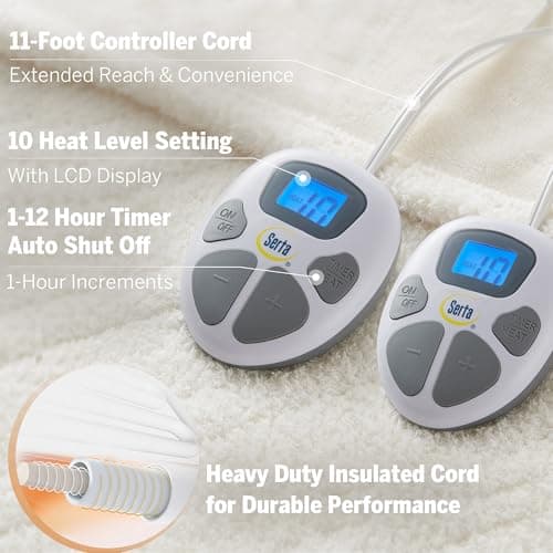 Serta Heated Blanket, Eletric King Size Blanket, Soft, Warm, Fuzzy Heating Blanket King for Office, Couch, 1-12 hr Auto Shut Off Timer, 10 Lv Heat Setting, ETL Certified, King 100" x 90" Ivory 7