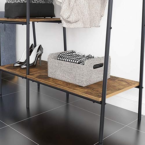 DlandHome Free-Standing Garment Clothing Racks, Home Metal Clothing Rack with 4-Tier Storage Shelves and Hanging Rod Closet Storage Organizer Clothing Rack for Bedroom Living Room Entryway,Retro 8