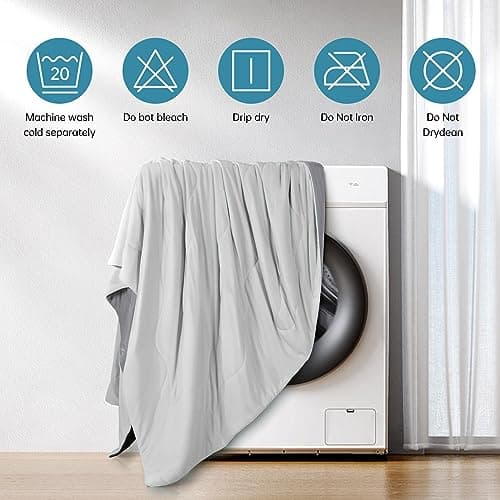 EASELAND Cooling Comforter King, Cold Touch Fabric Absorbs Body Heat, Double-Sided Cool Design Soft Fluffy Cooling Blanket for Night Sweats Hot Sleeper (Grey, King(108"x90")) 6