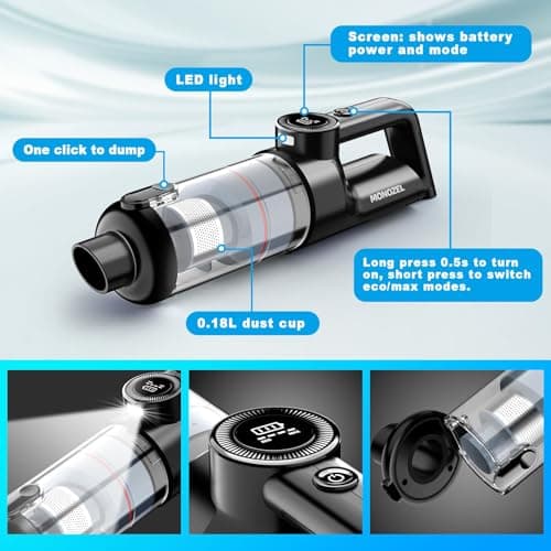 MONOZEL Handheld Vacuum Cordless - Car Vacuum Cleaner with Brushless Motor, Fast Charge, 15000Pa Powerful Suction with LED Light, 2 Fliters, Portable Hand Vacuum for Home, Car, and Office 7