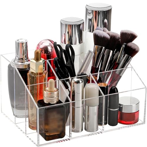 Dicunoy Acrylic Desk Organizer, Clear Pen Holder with 7 Compartments, Stationary Notebooks Pencils Storage for School, Classroom, Artist, Student, Office, Craft Room Supplies, Makeup Organization 6
