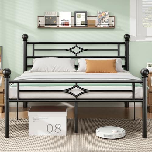BedsPick Full Bed Frame with Headboard and Footboard, Metal Platform Bed Frame with Round Corner Ball, 1200 LBS Heavy Duty Steel Slats Support, No Box Spring Needed/Noise-Free/Easy Assembly, Black 8