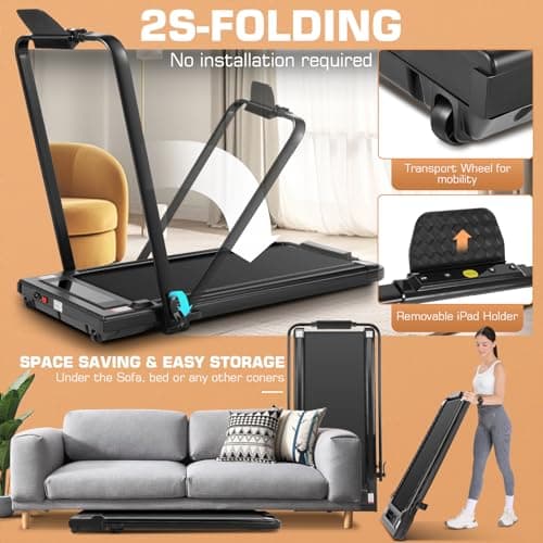 ANCHEER 4 in 1 Under Desk Treadmill with Incline - 2s Folding/Max 300 lb Capacity Walking Pad - Compact Electric Treadmill for Home, Gym, or Office with LED Touch Screen and Remote Control 5