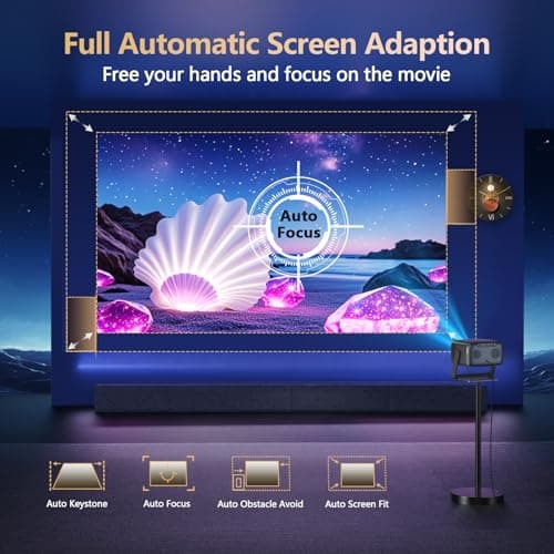 2500 ANSI/ Official Apps/360°Stand 4K Projector with WiFi and Bluetooth, Auto Focus, Auto Keystone Short Throw Projector Native 1080P Support 36W DoIby Audio Smart Projector 6