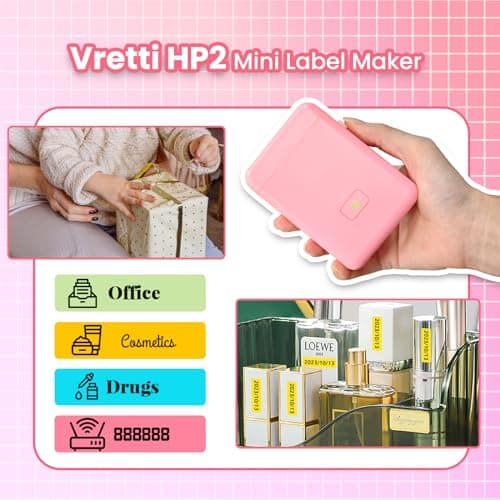 vretti Label Maker Machine with Tape, HP2 Portable Bluetooth Label Printer for Storage, Shipping, Barcode, Office, Home, Organizing Mini Sticker Label Maker with Multiple Templates 6