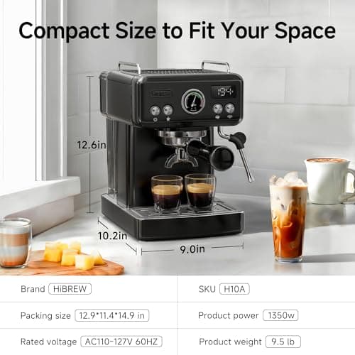 HIBREW H10A - 58mm Espresso Machine, Stainless Steel Body with Milk Frother, Customizable Settings, Smart Display + 20 Bar Pressure Gauge. (Black) 7