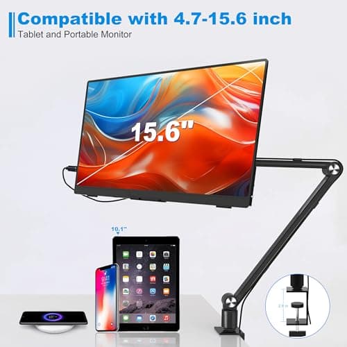Bimo Tablet Stand Holder for ipad,Portable Monitor Stand Desk Mount for 15.6'' 16'' Screen,Aluminum Long Arm with 360° Rotating Base,Compatible with 4.7-16'' Display,ipad,Kindle 5