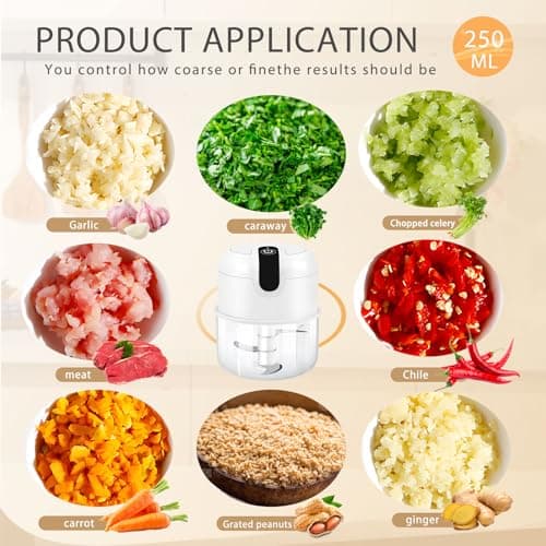 EASYSPEED Electric Garlic Chopper 1Cup, Mini USB Charging Wireless Food Processor with 304 Stainless Steel, 3 Sharp Blades, Portable Kitchen Meat Grinder for Onion, Garlic, Ginger, Chili 8