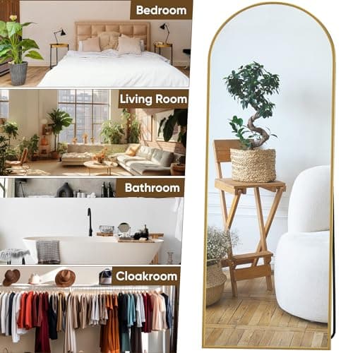Suidia 59"x19" Arched Full Length Mirror with Stand, Full Body Mirror with Aluminum Frame, Freestanding/Leaning/Wall-Mounted, Floor Mirrors for Bedroom, Living Room, Entryway, Dressing Room, Gold 8