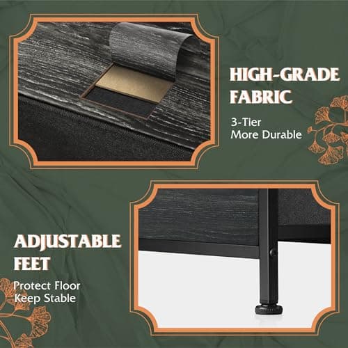 WLIVE Dresser for Bedroom with 8 Drawers, Wide Fabric Dresser for Storage and Organization, Bedroom Dressers, Chest of Drawers for Living Room, Closet, Hallway, Charcoal Black Wood Grain Print 7