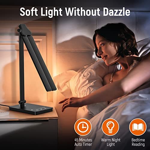 Adjustable Foldable Desk Lamp for Home Office - Double Swing Arm Bright LED Desk Light, Eye-Caring Architect Task Lamp, Touch Control Desktop Lamp Dimmable Table Desk Light for Work/Study/Craft 6